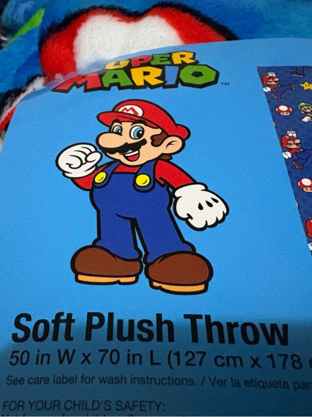 Nintendo Super Mario Plush Throw Blanket - Blue, Red, Brown